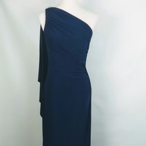 Betsy & Adam Navy One-Shoulder Evening Gown
